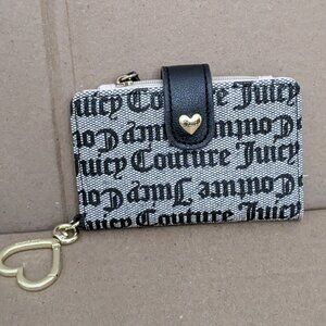Juicy Couture Tab Card Case Wallet with Keyring (Black Beige Padlock)